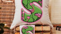 custom pink flamingo initial throw pillow for couch, personalized flamingo kitchen towels cute flamingo gifts for her, beach house gift set