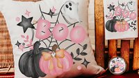 coquette Halloween kitchen towel, boo basket stuffers for adults, whimsical Halloween kitchen decor, pink pumpkin hand towels for bathroom