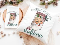 Santa throw pillows for couch, Indiana decor, holiday hosting decor home decor gift, Indiana Christmas gifts for neighbors, Santa Claus hand
