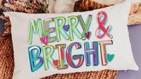 Merry and bright colorful Christmas pillow 