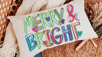 Merry and bright colorful Christmas pillow 