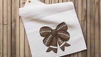 personalized football coquette bow football rally towel, custom game day football bow sports towel with name, cute football mom gifts, cheer