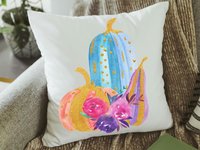 watercolor pumpkin throw pillow for couch, boo basket stuffers for adults, cute Halloween gifts for women, pastel Halloween decor for home