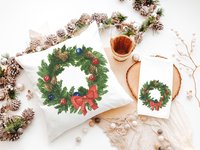 watercolor wreath Christmas ornament 2026, cozy Christmas decor for home, Christmas gifts for new homeowners, Christmas throw pillows for
