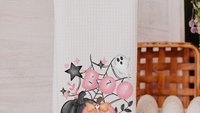 coquette Halloween decor set, boo Halloween gift set for her, cute Halloween gifts for women, pink pumpkin throw pillow for couch, whimsical