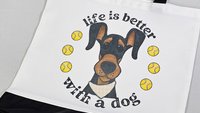 life is better with dogs Doberman pinscher dog lover tote bag for women, dobie mom Doberman gifts, reusable shopping bag, cute dog gifts for
