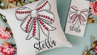 personalized girly baseball throw pillow cover 18x18, baseball coquette kitchen towels with name, cute baseball mom gifts, rally towel, best