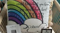 personalized dog rainbow bridge throw pillow for couch, remembrance pillow for sofa, grieving dog loss sympathy gift for women, loss of dog