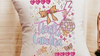 custom Raleigh NC state throw pillows for couch, pink preppy pillows for bed, Charlotte North Carolina gifts, college student gifts, Winston