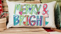 Merry and bright colorful Christmas pillow 