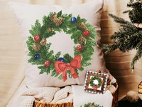 watercolor wreath Christmas ornament 2026, cozy Christmas decor for home, Christmas gifts for new homeowners, Christmas throw pillows for