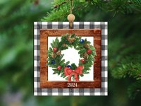 watercolor wreath Christmas ornament 2026, cozy Christmas decor for home, Christmas gifts for new homeowners, Christmas throw pillows for
