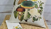 mushroom throw pillow for couch, toadstool decor, mushroomcore green academia mushroom kitchen towels, new apartment gift for her, nature