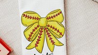 personalized softball coquette bow softball throw pillows for bed cute softball mom gift set for women, softball bow kitchen towels for gift