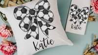 personalized soccer coquette throw pillow for bed, cute soccer bedroom decor for girls, soccer senior gifts soccer mom gift, soccer pillow