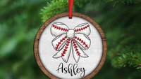 personalized little sister biggest fan baseball Christmas ornament handmade, baseball mom coquette ornaments wood, girly baseball cheer gift