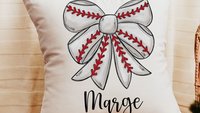 personalized baseball coquette kitchen towels with name, girly baseball bathroom decor, baseball mom gifts, baseball sister rally towel