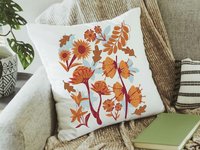 autumn leaves throw pillows for couch, fall style gift, vermillion red fall floral pillow covers 18x18, fall host gift, burnt orange accent