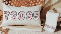 custom zip code pillow 12x20, personalized pastel Halloween lumbar pillow cover, cute Halloween gifts for adults, pink pumpkin lumbar throw