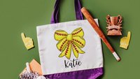 personalized softball coquette tote bag best seller, softball mom gifts, softball coach tote bag with name, softball senior night gifts