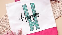 personalized initial tote bag with name, custom beach bag for teens, cute flamingo gifts for her, destination wedding bridesmaid gifts, best