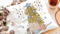gold Christmas tree Christmas throw pillows for couch, mauve Christmas decor for home, trendy Christmas hostess gifts for women, secret