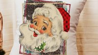 vintage Santa pillow covers 18x18, leopard print Christmas hand towels for bathroom, trendy Christmas housewarming gift for women, secret