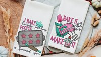I bake because punching people is frowned upon towels, baking bridal shower kitchen gifts, funny baking kitchen towels, baker gift for women