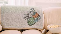 cozy vibes snuggle blanket, cute pumpkin throw blanket for bed, book lover gift for women, cozy gifts for her, fall decor for home, sage