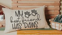 my best friend has paws dog throw pillow for sofa, dog lover gift for women, dog decor for home, dog mom gift, funny lumbar pillow for couch