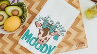 just a little moody cute cow kitchen towels with name, funny cow gifts for cow lovers, personalized turquoise bow hand towels for bathroom