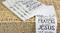 wash your hands and say your prayers funny kitchen towels, Jesus and germs are everywhere Christian gifts for Mom, Bible study gifts for