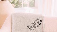 my favorite person is my dog throw blanket for bed, cozy birthday gifts for dog lovers, snuggle blanket dog mom gifts, cute dog gifts for