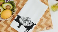 floral cow kitchen towels for Spring, black and white farmhouse kitchen decor, cute cow gifts for cow lovers, flower kitchen hand towels for