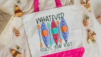 whatever floats your boat beach tote bag for vacation, kayak girl kayak gifts, reusable shopping bag, lake life gifts, lake bachelorette