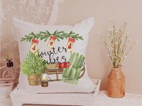 winter vibes cozy throw pillow for couch, olive green Christmas decor for home, secret Santa gifts for coworkers, cute Christmas gifts for