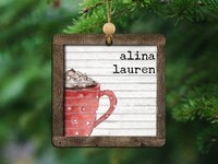 personalized hot chocolate ornament 2025, hot cocoa stocking tags for kids, cute Christmas ornament family name ornament wood, sentimental
