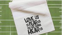 love us or fear us rally towel baseball mom gifts, game day football dad gift, sports duffle bag accessories, golf towel with grommet, coach