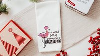 in a world full of pigeons be a flamingo kitchen towels for friends, flamingo Christmas gifts for beach lovers, secret Santa gifts for women