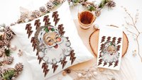 leopard print Santa throw pillow for couch, lightning bolt trendy Christmas kitchen towels for friends, secret Santa gifts for women, funky