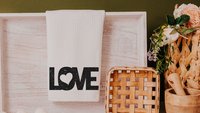 love kitchen towels for new home owners, black and white Valentines kitchen decor for just married couple, romantic gift for wife, moving in