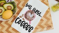 but first coffee kitchen towels for friends, coffee lover gifts for her, cute coffee bar accessories, the perfect blend coffee decor for