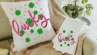 st patricks day coquette throw pillows for couch, lucky vibes St Pattys Day accent pillows for living room, Irish gifts for women, shamrock