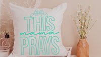 this mama prays throw pillow for bed, cute Christian throw pillows for couch, trendy Mothers day gifts for step mom, unique gift for new mom