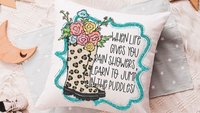 learn to jump in the puddles Spring throw pillows for couch, inspirational pillow to my daughter, whimsical kids reading nook decor, trendy