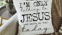 I'm only talking to Jesus today Christian throw pillow for chair, cute dog lover gifts for women, funny dog decor for home, dog mom gifts