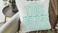 this mama prays throw pillow for bed, cute Christian throw pillows for couch, trendy Mothers day gifts for step mom, unique gift for new mom