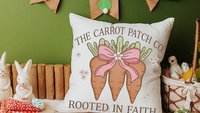 rooted in faith Christian throw pillows for couch, carrot patch gardener gifts for women, cute Spring decorative pillows for sofa, Easter