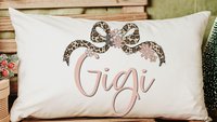 personalized blush pink nana throw pillow for bed, leopard print bow coquette pillow cover 12 by 20, mother in law mothers day gifts