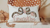 personalized blush pink nana throw pillow for bed, leopard print bow coquette pillow cover 12 by 20, mother in law mothers day gifts